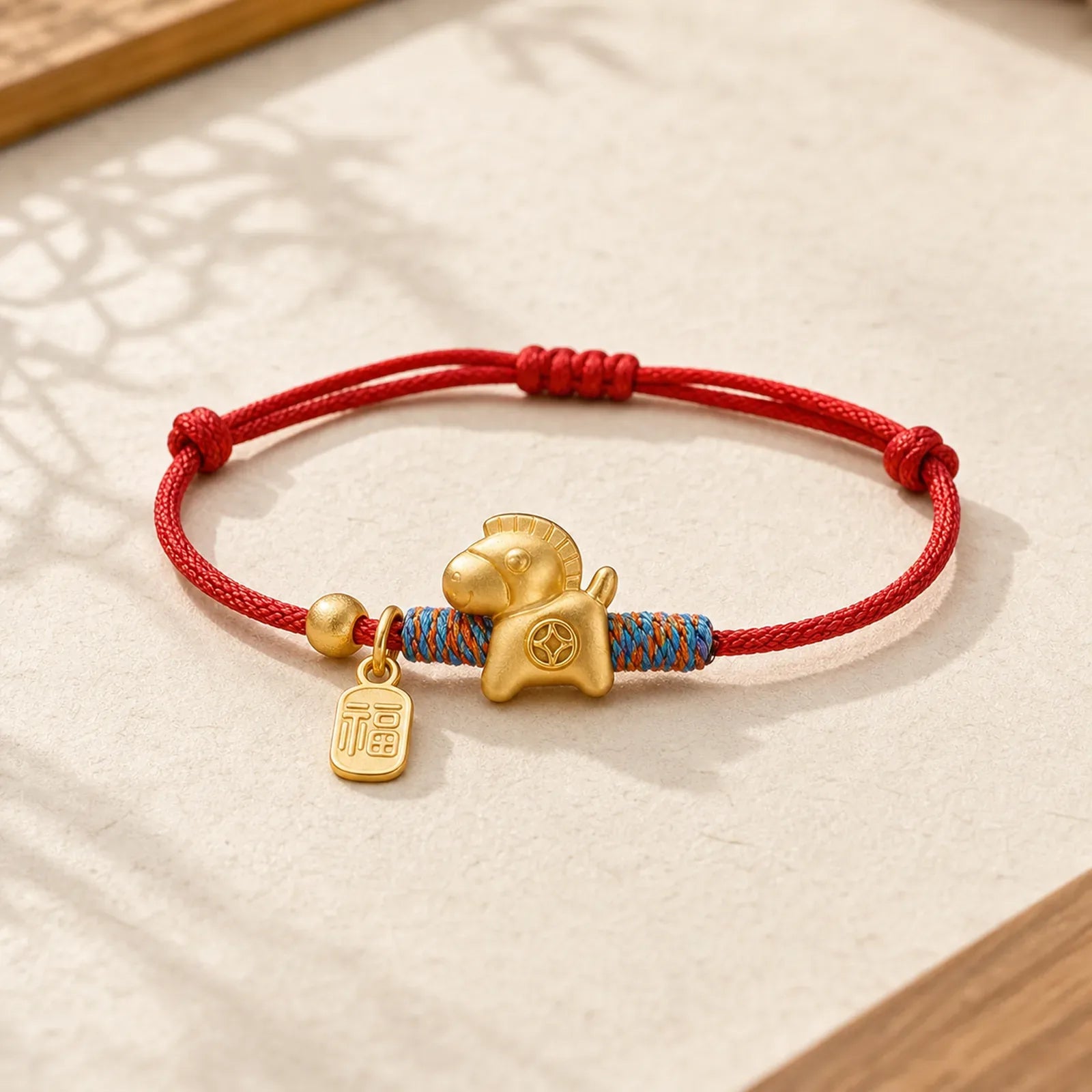 Year Of The Horse Fu Character Handwoven String Luck Connection Bracelet featuring Horse, Fu Character, Red String