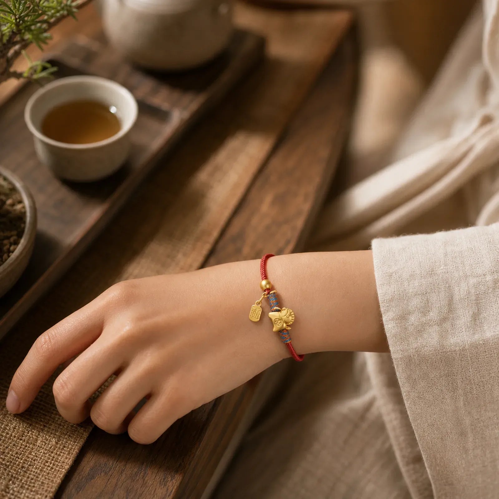 Year Of The Horse Fu Character Handwoven String Luck Connection Bracelet featuring Horse, Fu Character, Red String