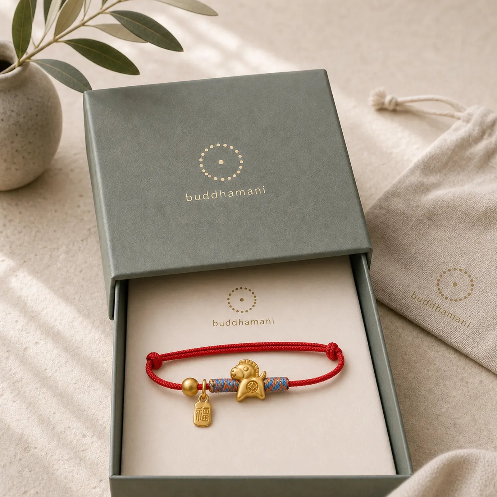 Year Of The Horse Fu Character Handwoven String Luck Connection Bracelet featuring Horse, Fu Character, Red String
