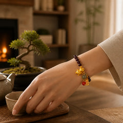 Year Of The Horse Garnet Fu Character Lucky Fortune Charm Protection Bracelet featuring Horse, Garnet, Fu Character
