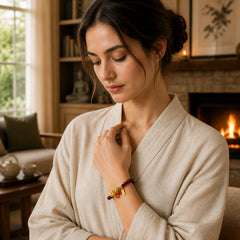Year Of The Horse Garnet Fu Character Lucky Fortune Charm Protection Bracelet featuring Horse, Garnet, Fu Character