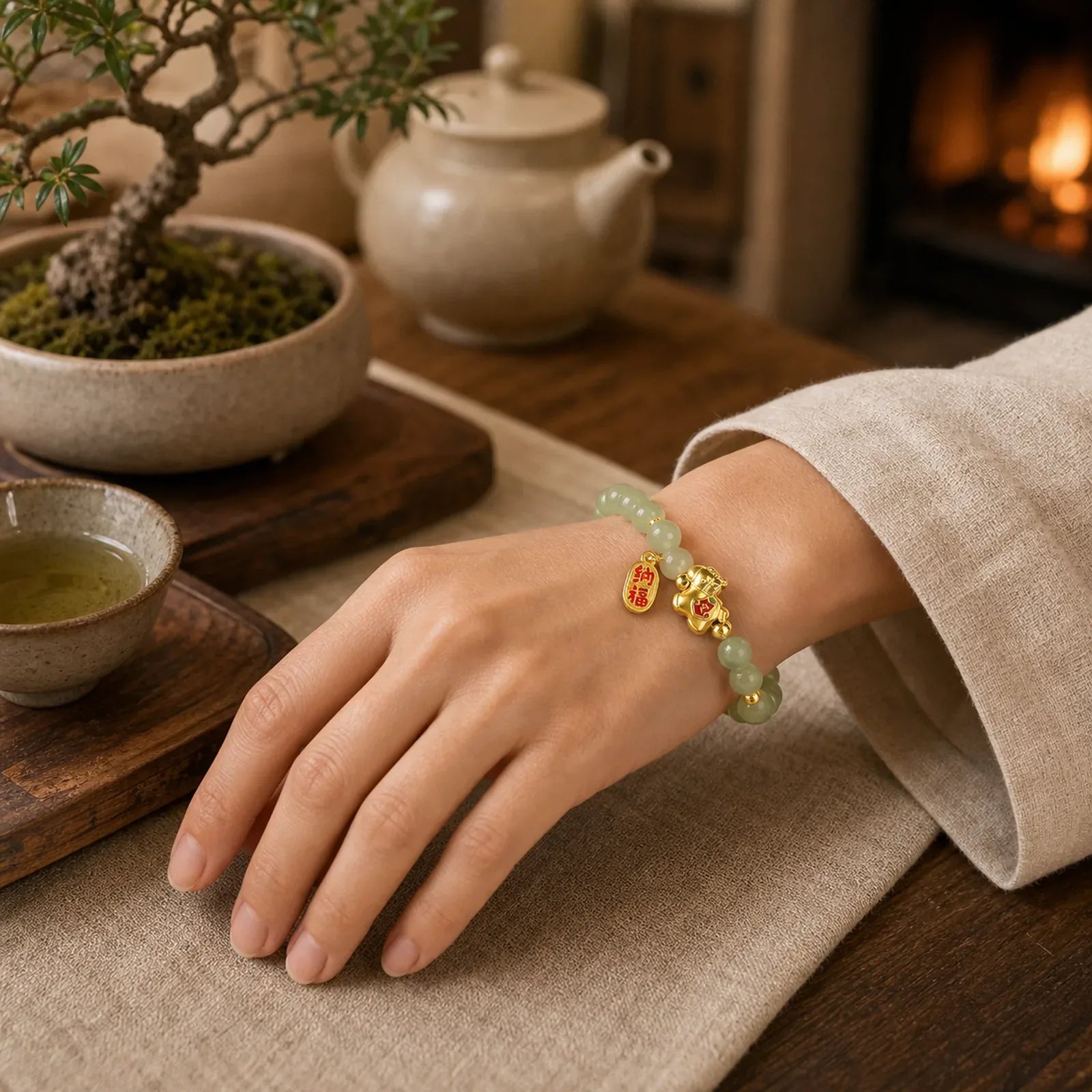 Year Of The Horse Hetian Jade Abundance Bracelet featuring Horse, Jade