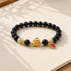 Year Of The Horse Hetian Jade Black Obsidian Red Agate Strength Bracelet featuring Horse, Jade, Black Obsidian