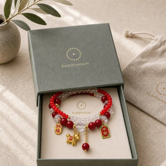 Year Of The Horse Ingot Prosperity 2Pcs Bracelet featuring Horse, Fu Character, Garnet