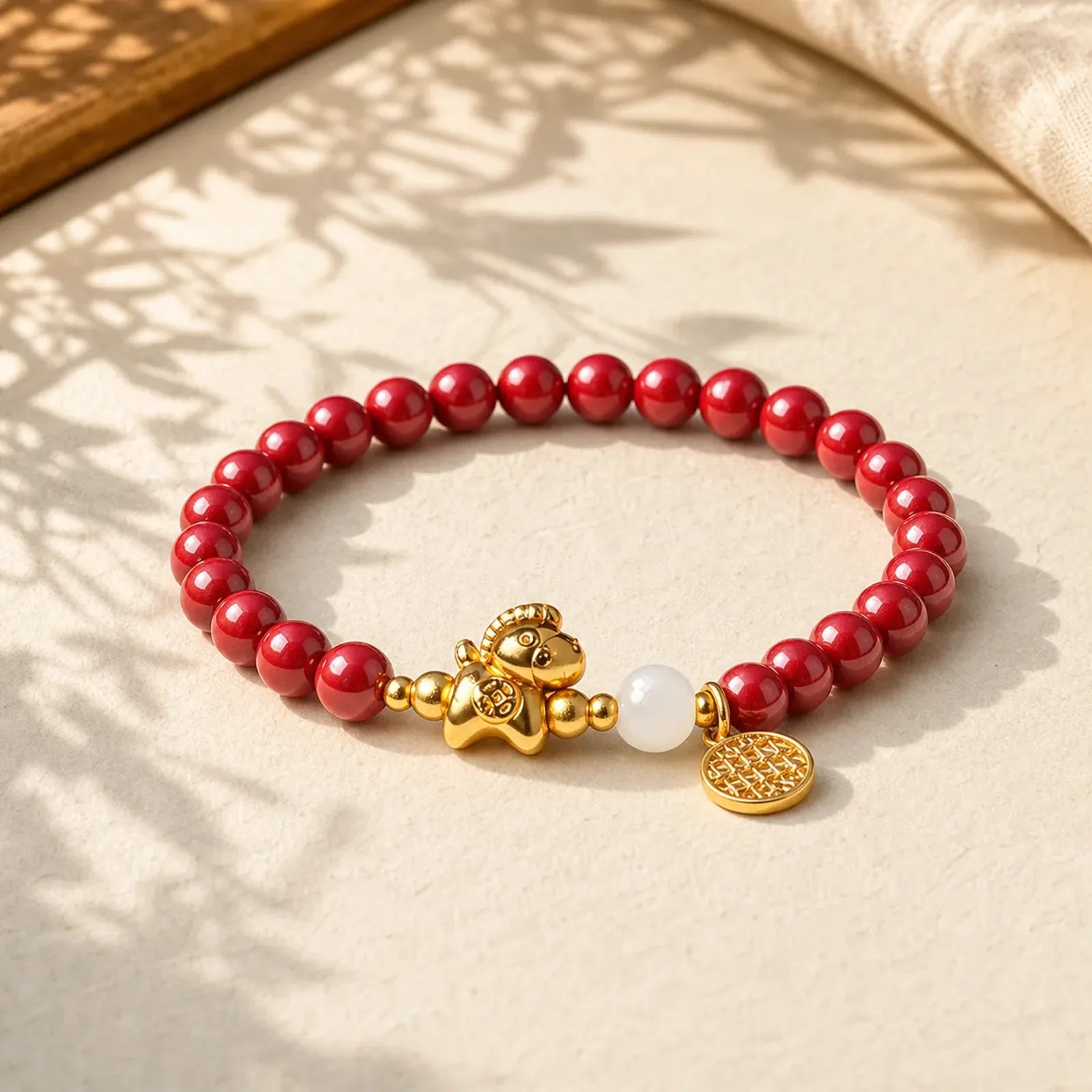 Year Of The Horse Natural Cinnabar Hetian Jade Concentration Bracelet featuring Horse, Cinnabar, Jade