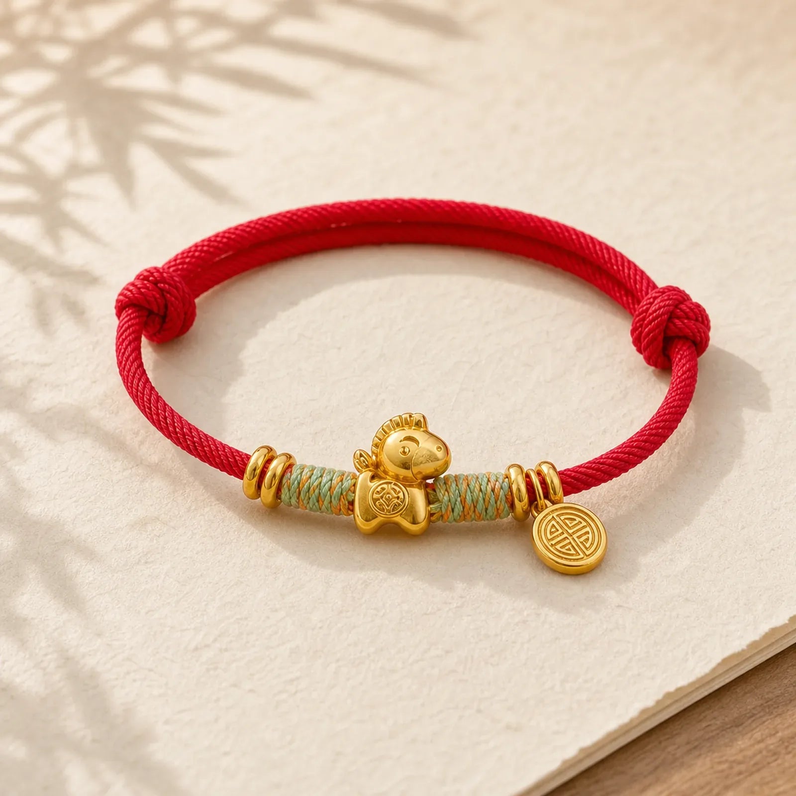 Year Of The Horse Red String Black String Lucky Fortune Charm Braided Connection Bracelet featuring Horse, Red String, Copper