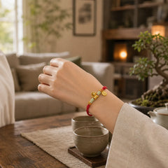 Year Of The Horse Red String Black String Lucky Fortune Charm Braided Connection Bracelet featuring Horse, Red String, Copper