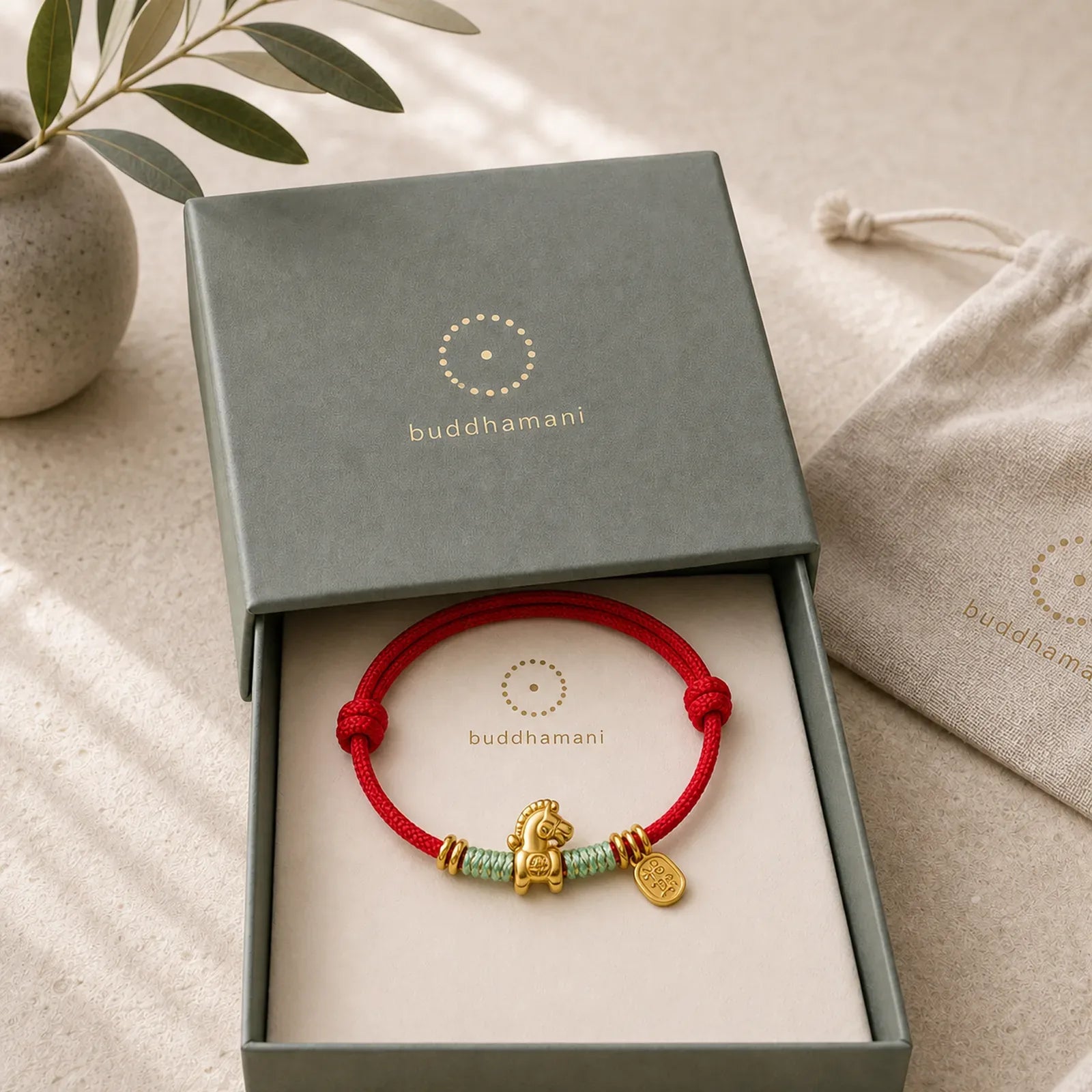 Year Of The Horse Red String Black String Lucky Fortune Charm Braided Connection Bracelet featuring Horse, Red String, Copper