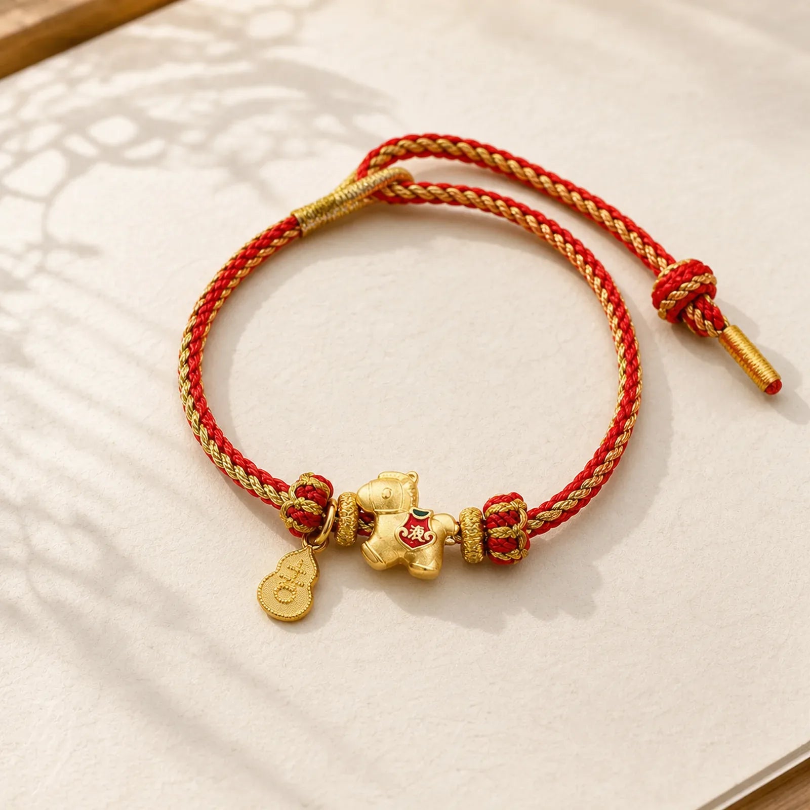 Year Of The Horse Red String Copper Braided Luck Bracelet featuring Horse, Red String, Copper