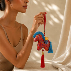 Year Of The Horse Red String Embroidery Ingot Tassel Decoration featuring Horse, Red String