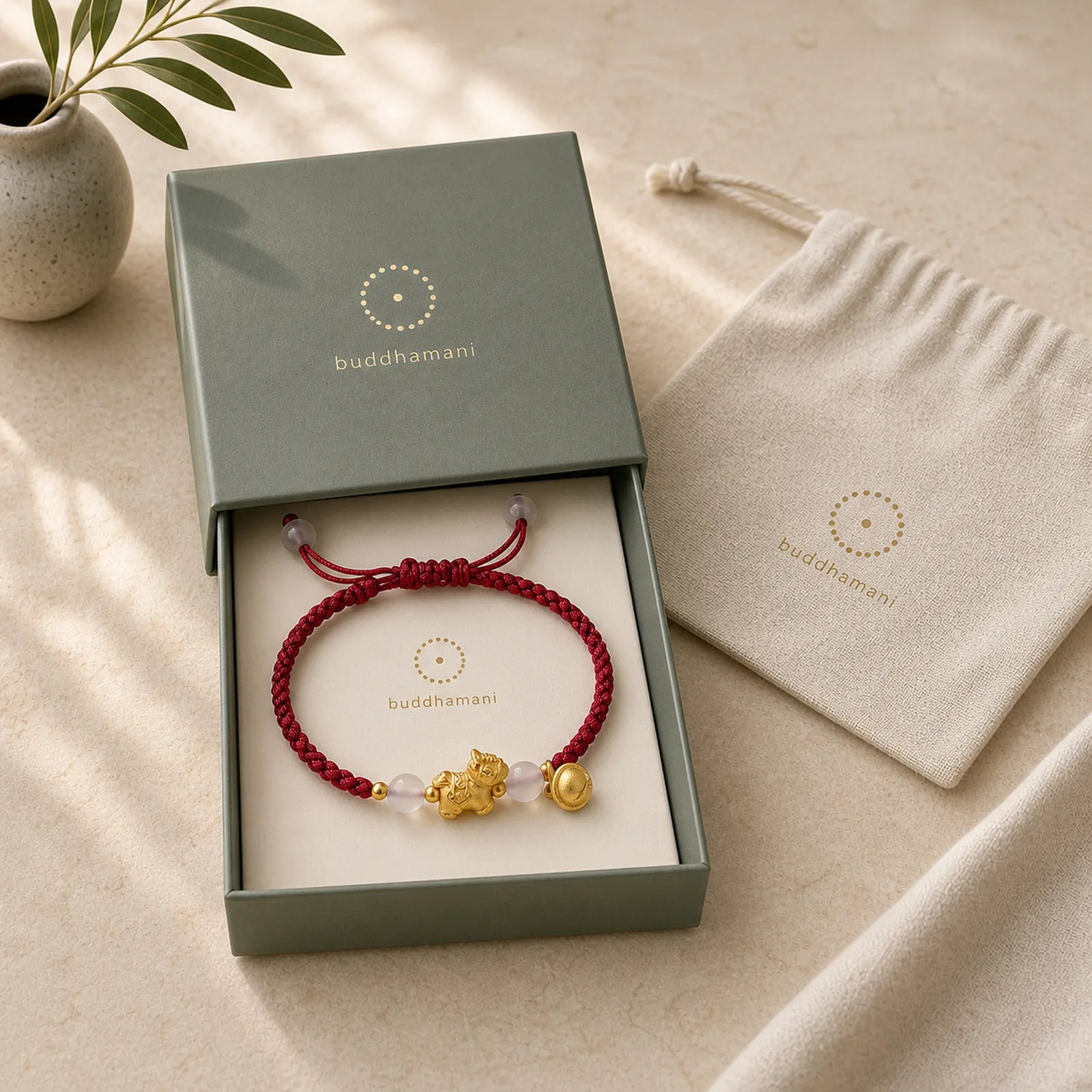 Year Of The Horse Red String White Agate Connection Braided Bracelet featuring Horse, Red String, White Agate