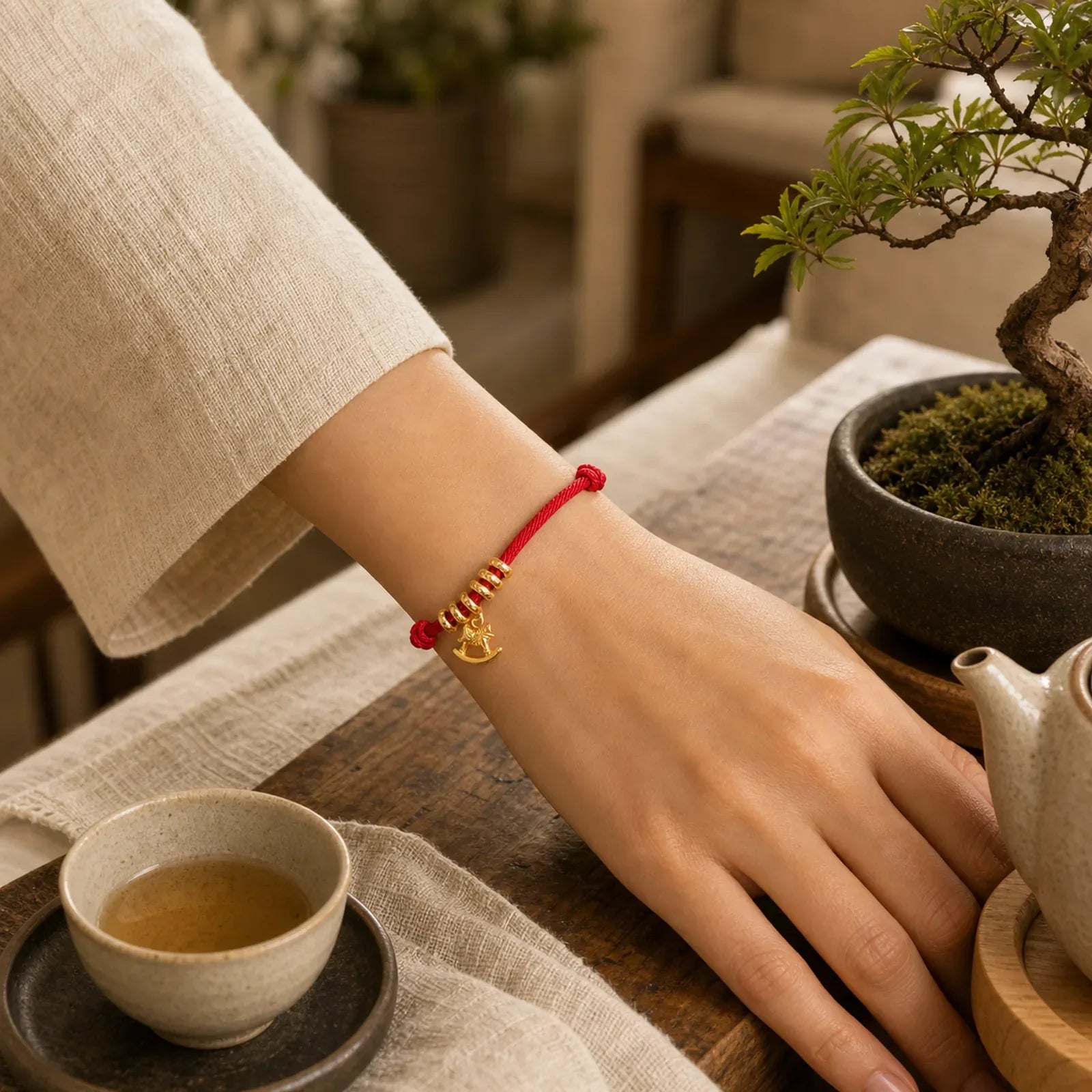 Year Of The Horse Simple Horse Circle Charm Rope Faith Bracelet featuring Horse, Red String
