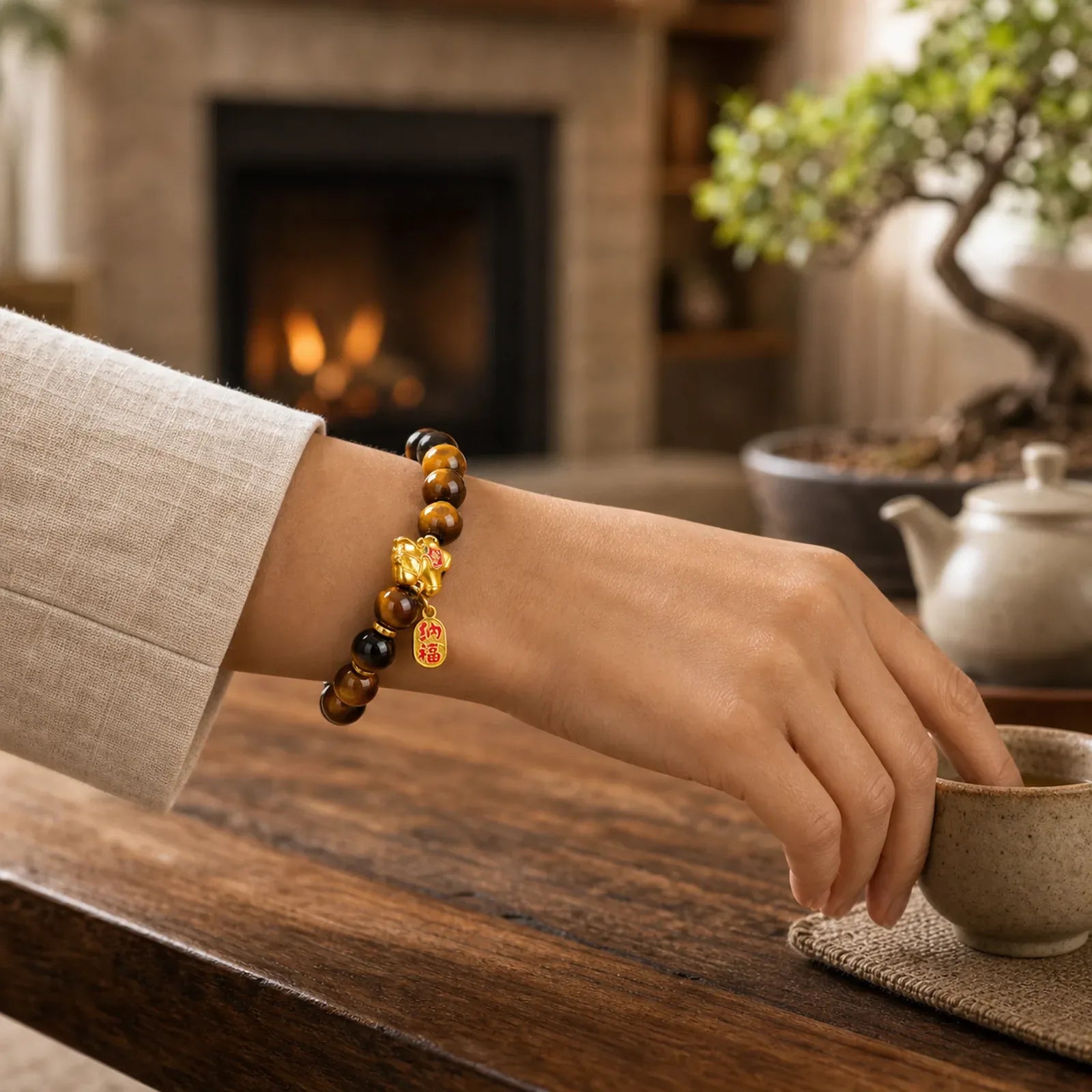 Year Of The Horse Tiger Eye Courage Bracelet featuring Horse, Tiger Eye