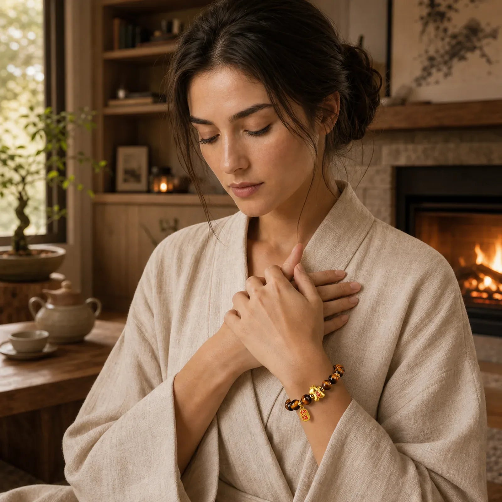 Year Of The Horse Tiger Eye Courage Bracelet featuring Horse, Tiger Eye