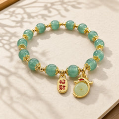 Year of the Dragon Red Agate Green Aventurine Peace Buckle Fu Character Lucky Fortune Bracelet featuring Dragon, Red Agate, Green Aventurine