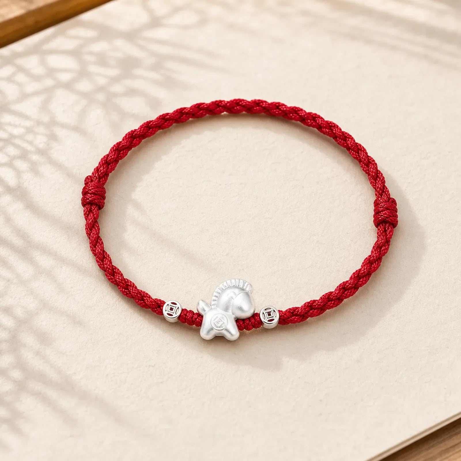Year of the Horse 999 Sterling Silver Copper Coins Luck Rope Braided Bracelet Anklet featuring Horse, Silver, Copper