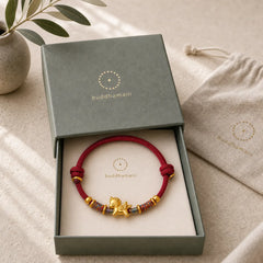 Year of the Horse 999 Sterling Silver Plated Gold Braided String Rope Protection Bracelet featuring Horse, Silver, Red String