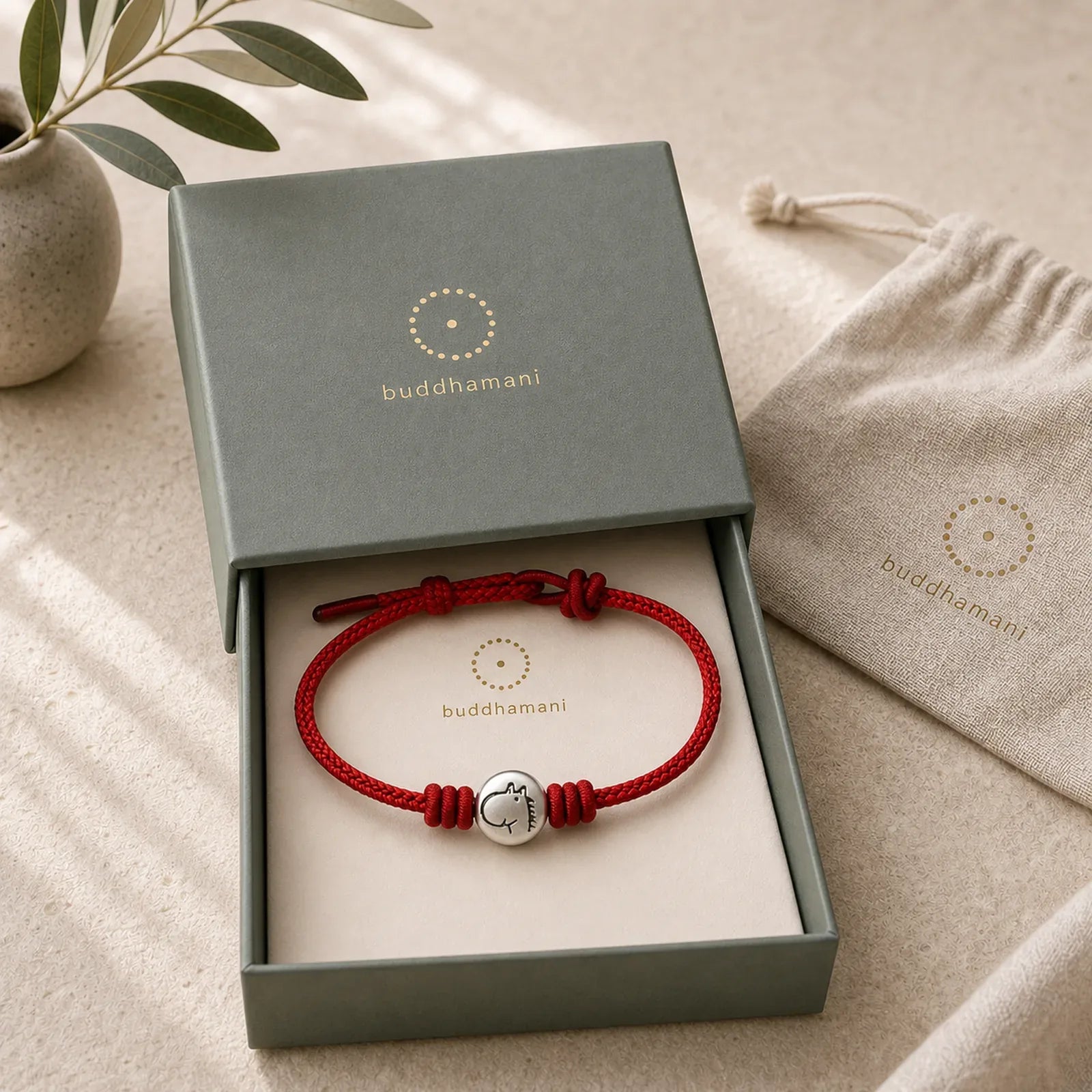 Year of the Horse 999 Sterling Silver Red String Braided Connection Bracelet featuring Horse, Silver, Red String