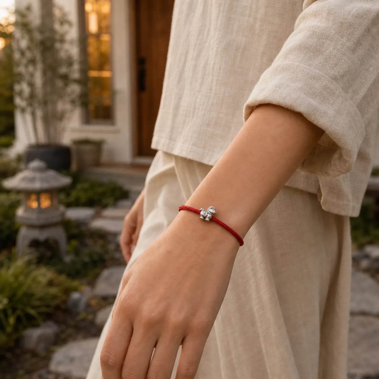 Year of the Horse 999 Sterling Silver Red String Copper Coins Braided Luck Bracelet featuring Horse, Silver, Red String