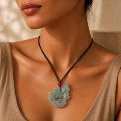 Year of the Horse Jade Ingot Luck Prosperity Rope Necklace Pendant featuring Horse, Jade, Dragon