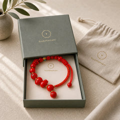 Year of the Horse Natural Cinnabar Fu Character Lucky Bag Blessing Bracelet featuring Horse, Cinnabar, Fu Character