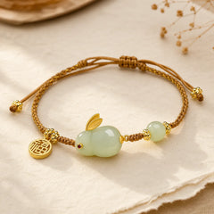 Year of the Rabbit Hetian Jade Happiness Blessing Wealth String Bracelet featuring Jade, Evil Eye