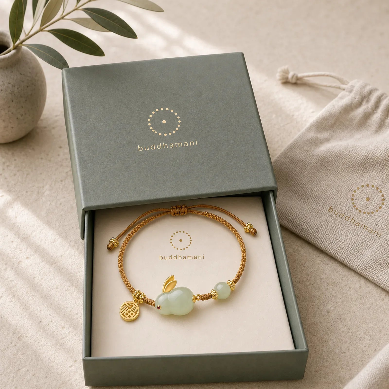 Year of the Rabbit Hetian Jade Happiness Blessing Wealth String Bracelet featuring Jade, Evil Eye
