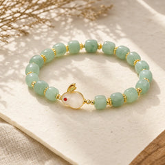 Year of the Rabbit Natural Green Aventurine Luck Bead Bracelet featuring Green Aventurine, Jade, Evil Eye