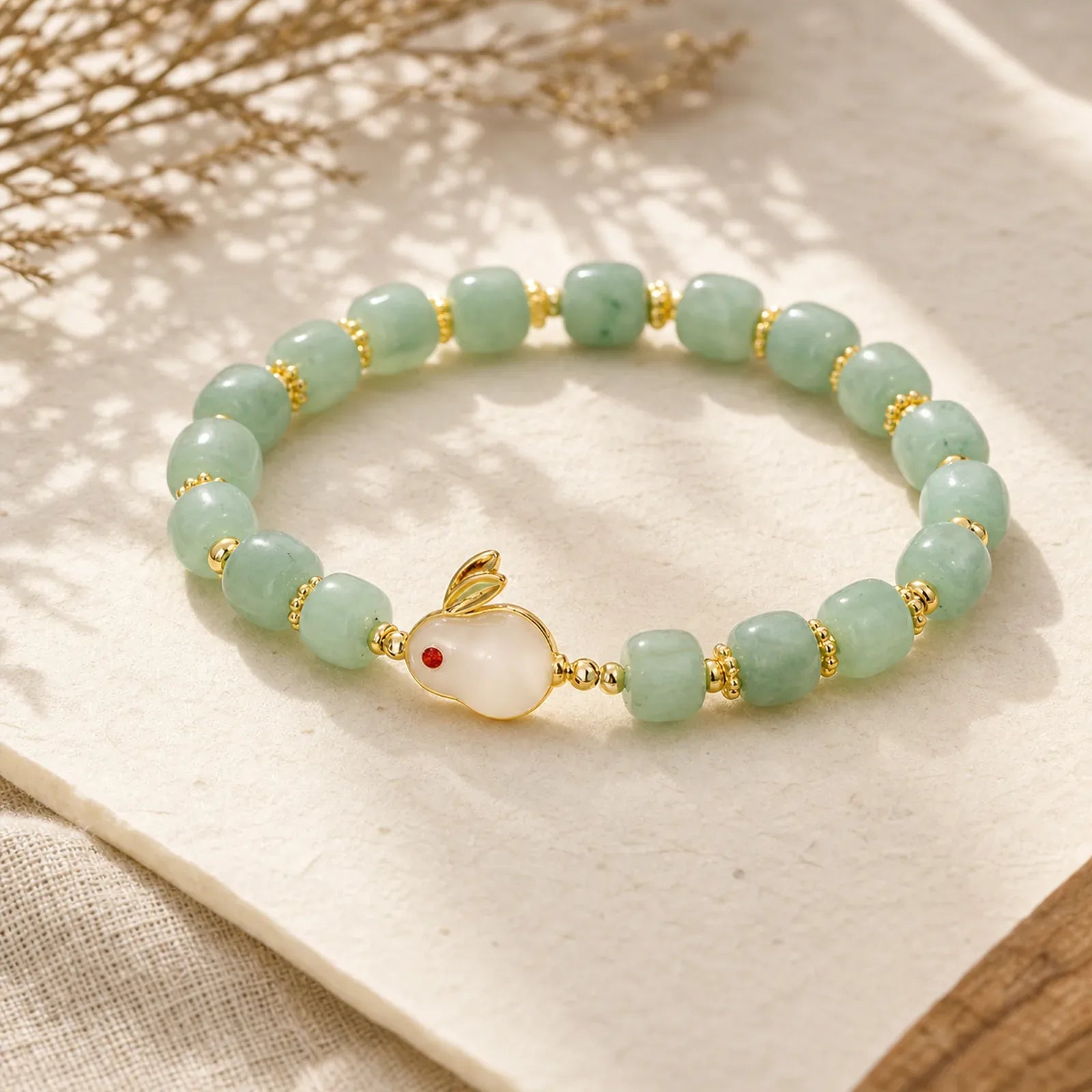 Year of the Rabbit Natural Green Aventurine Luck Bead Bracelet featuring Green Aventurine, Jade, Evil Eye