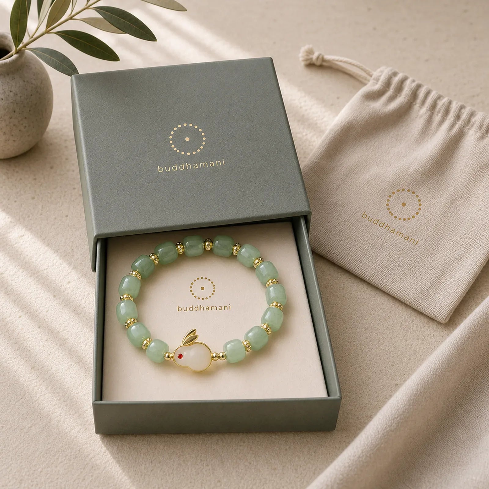 Year of the Rabbit Natural Green Aventurine Luck Bead Bracelet featuring Green Aventurine, Jade, Evil Eye
