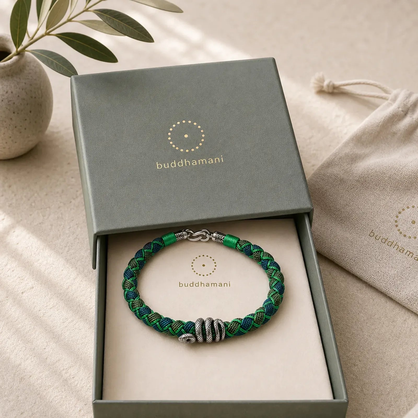 Year of the Snake 999 Sterling Silver String Protection Braided Bracelet featuring Silver, Red String