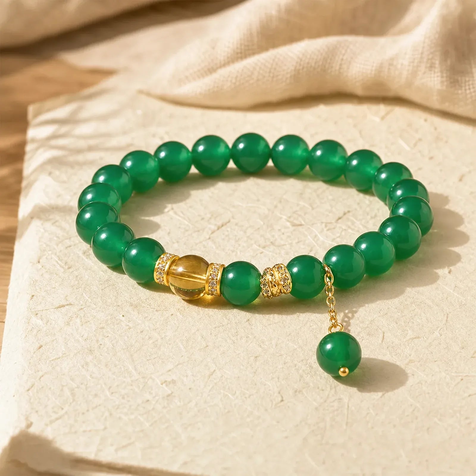 Year of the Snake Green Agate Citrine Power Bracelet featuring Green Agate, Citrine, Copper