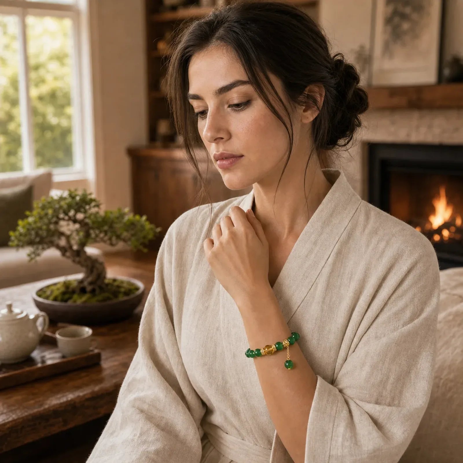 Year of the Snake Green Agate Citrine Power Bracelet featuring Green Agate, Citrine, Copper