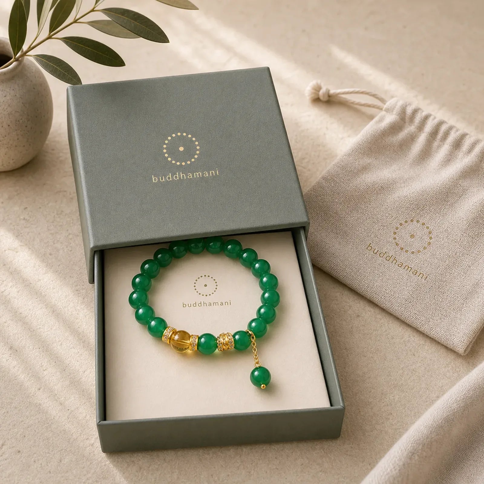 Year of the Snake Green Agate Citrine Power Bracelet featuring Green Agate, Citrine, Copper