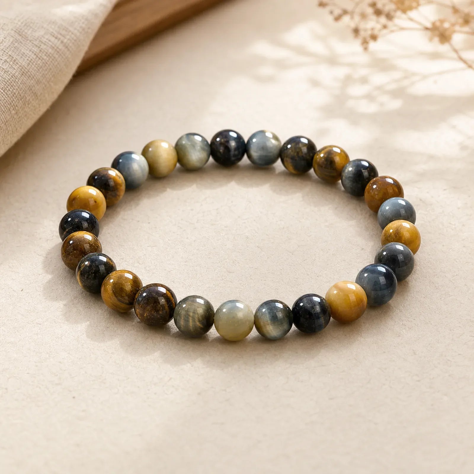 Yellow Blue Tiger Eye Courage Bracelet featuring Blue Tiger Eye, Tiger Eye