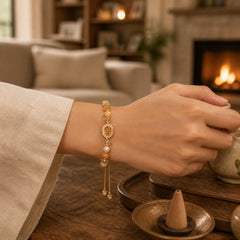 Yellow Cat's Eye Stone Pearl Gourd Prosperity Bracelet featuring Yellow Cat's Eye, Cat's Eye / Chrysoberyl, Pearl