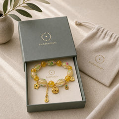 Yellow Liuli Faceted Money Bag Copper Coin Gourd Abundance Charm Chinese Style Bracelet featuring Copper, Five Elements