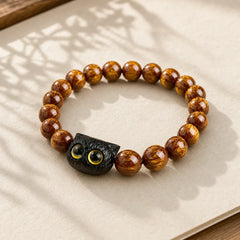 Yellow Resin Beads Ebony Wood Cat Peace Bracelet featuring Ebony Wood, Ebony