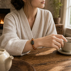 Yellow Resin Beads Ebony Wood Cat Peace Bracelet featuring Ebony Wood, Ebony
