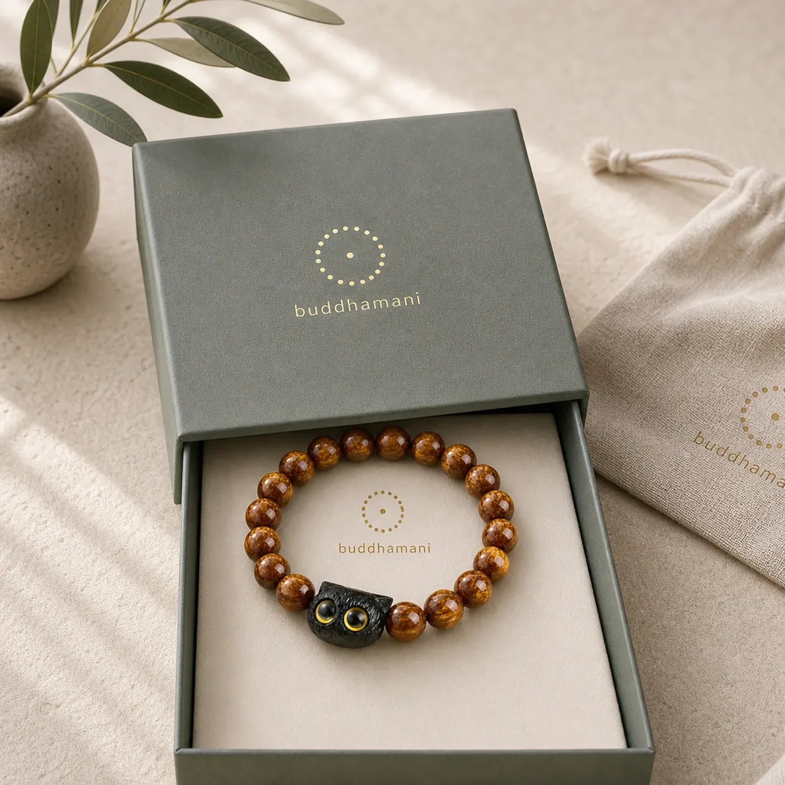 Yellow Resin Beads Ebony Wood Cat Peace Bracelet featuring Ebony Wood, Ebony