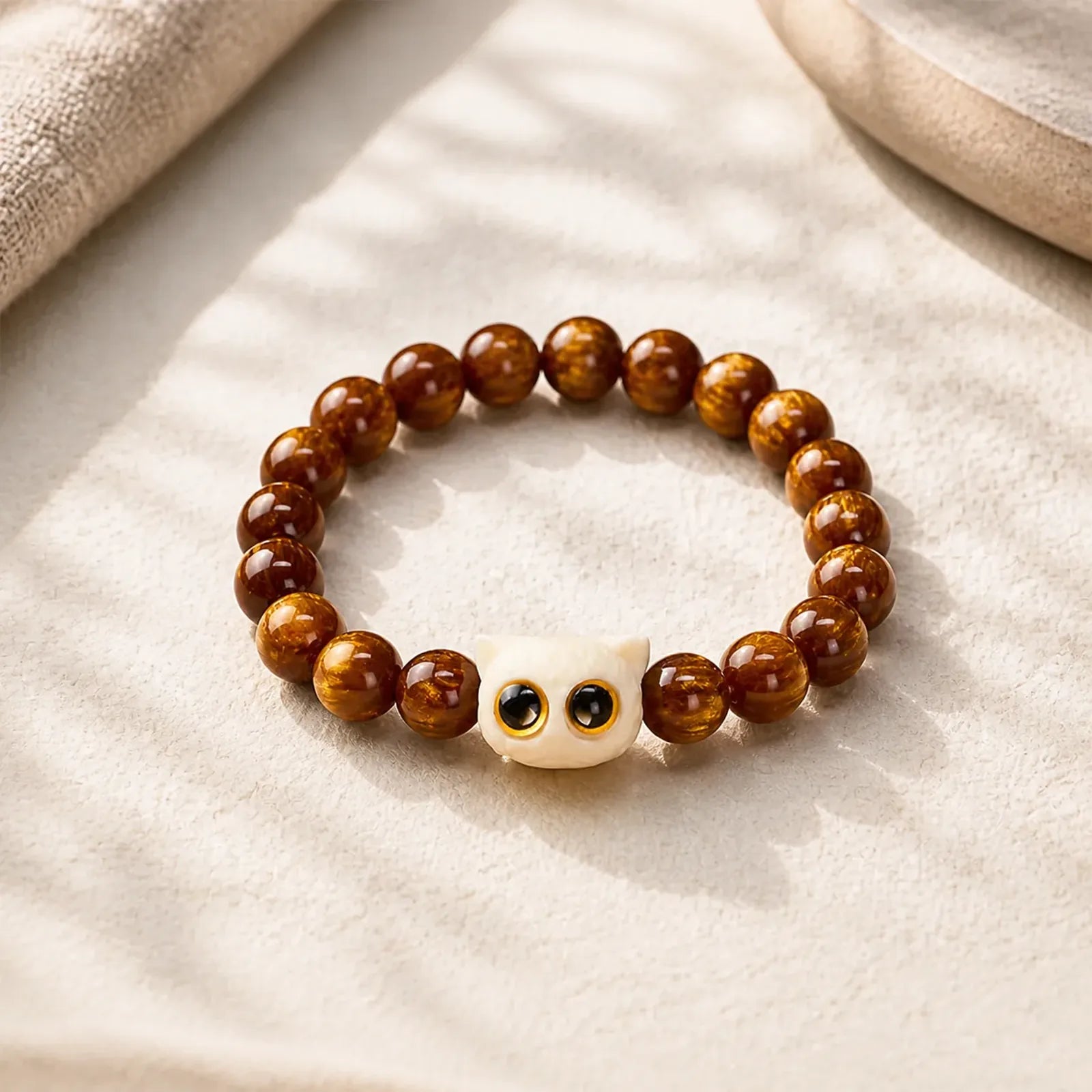 Yellow Resin Beads Ivory Fruit Cat Wisdom Bracelet featuring Ivory Fruit