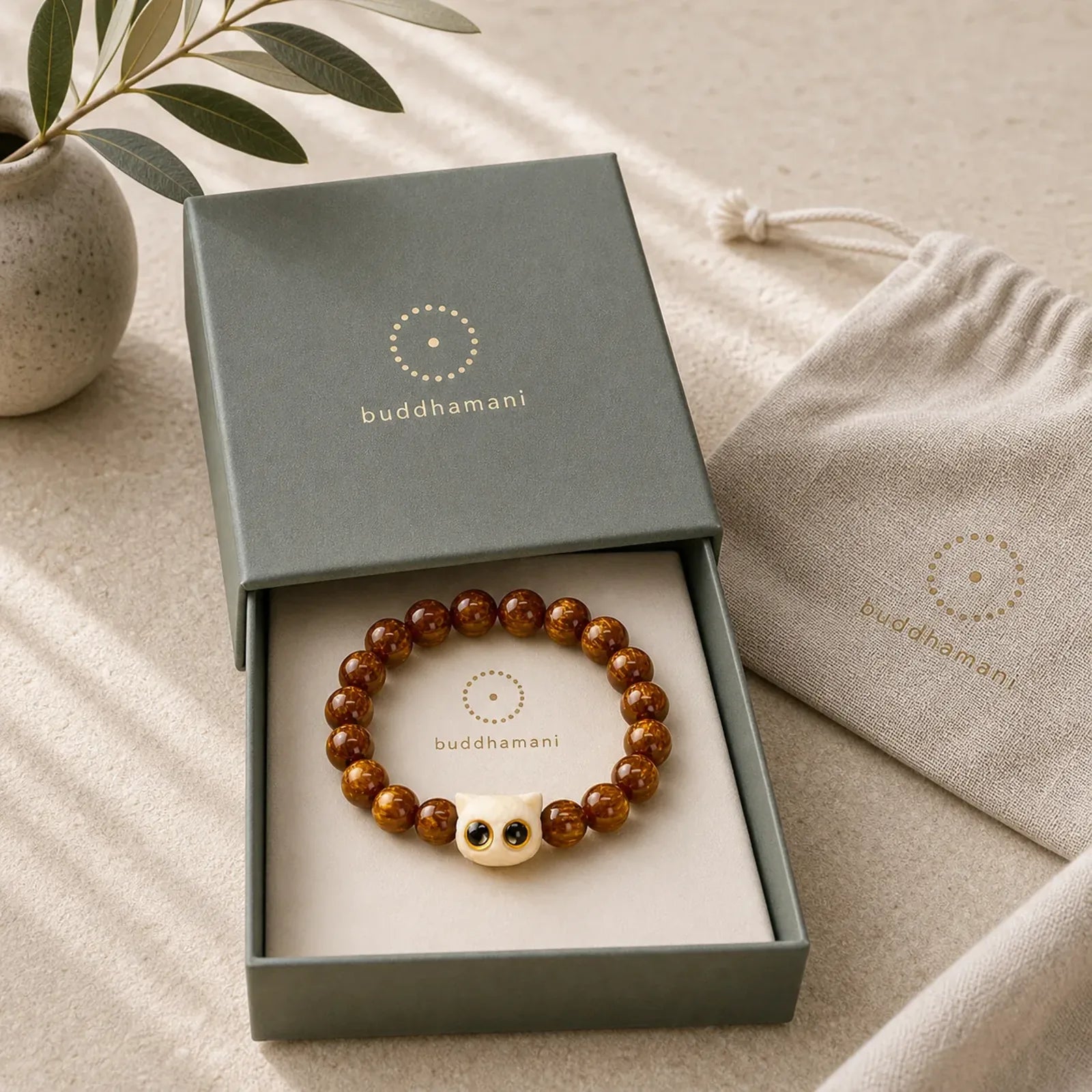 Yellow Resin Beads Ivory Fruit Cat Wisdom Bracelet featuring Ivory Fruit
