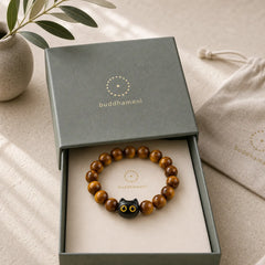 Yellow Resin Beads Yellow Eyes Ebony Wood Cat Calm Bracelet featuring Ebony Wood, Ebony