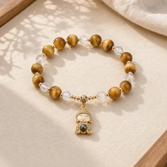 Yellow Tiger Eye Meditation Buddha Protection Bracelet featuring Tiger Eye, Buddha Symbol, Copper