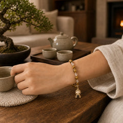Yellow Tiger Eye Meditation Buddha Protection Bracelet featuring Tiger Eye, Buddha Symbol, Copper