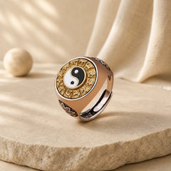 Yin Yang Chinese Zodiac Copper Wealth Adjustable Ring featuring Copper, Yin Yang Symbol