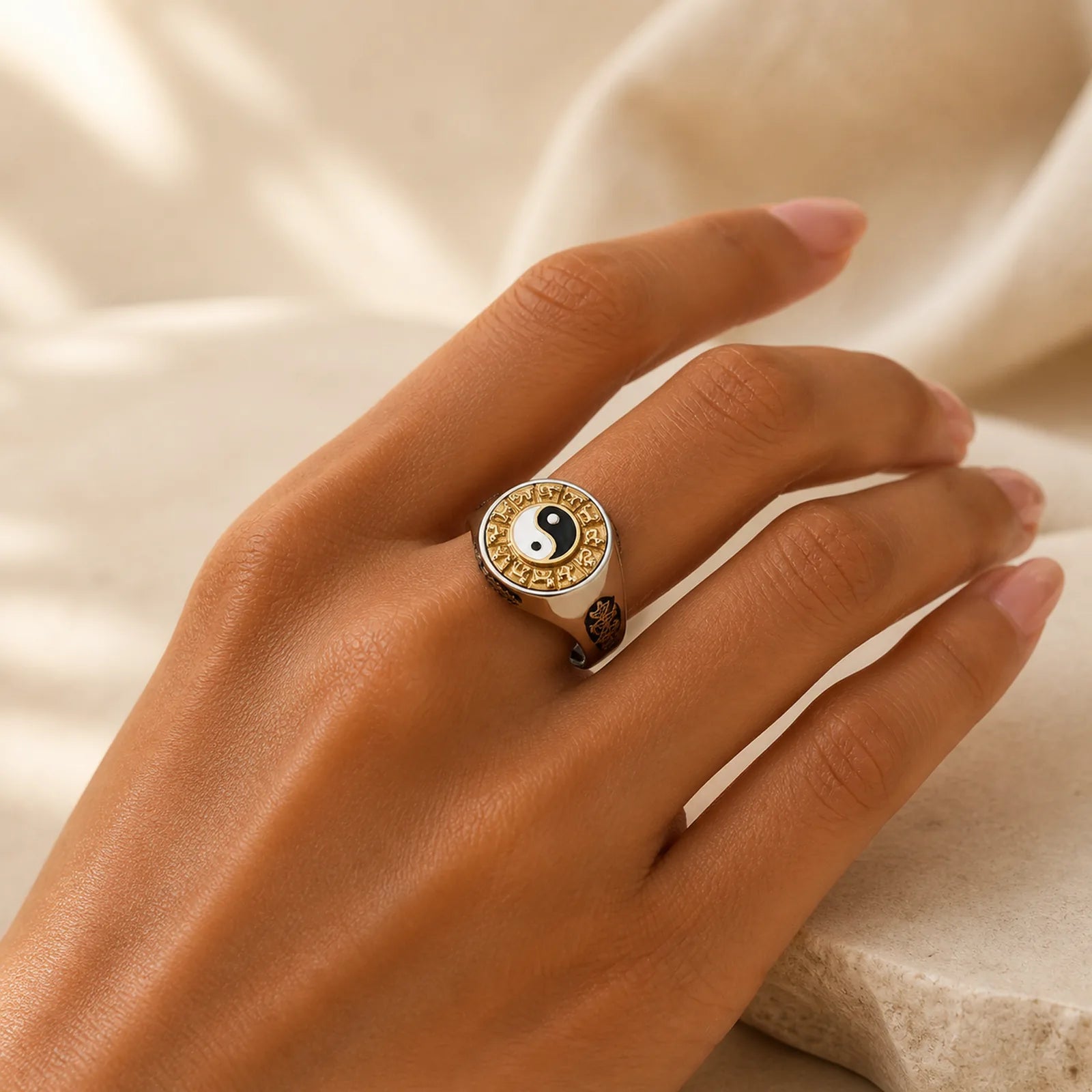 Yin Yang Chinese Zodiac Copper Wealth Adjustable Ring featuring Copper, Yin Yang Symbol