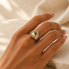 Yin Yang Chinese Zodiac Copper Wealth Adjustable Ring featuring Copper, Yin Yang Symbol
