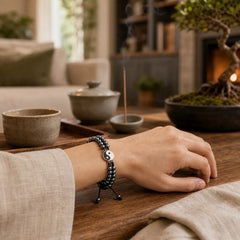 Yin Yang Hematite Frosted Stone Lava Rock Support Bracelet featuring Hematite, Frosted Stone, Lava Rock