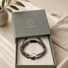 Yin Yang Hematite Frosted Stone Lava Rock Support Bracelet featuring Hematite, Frosted Stone, Lava Rock